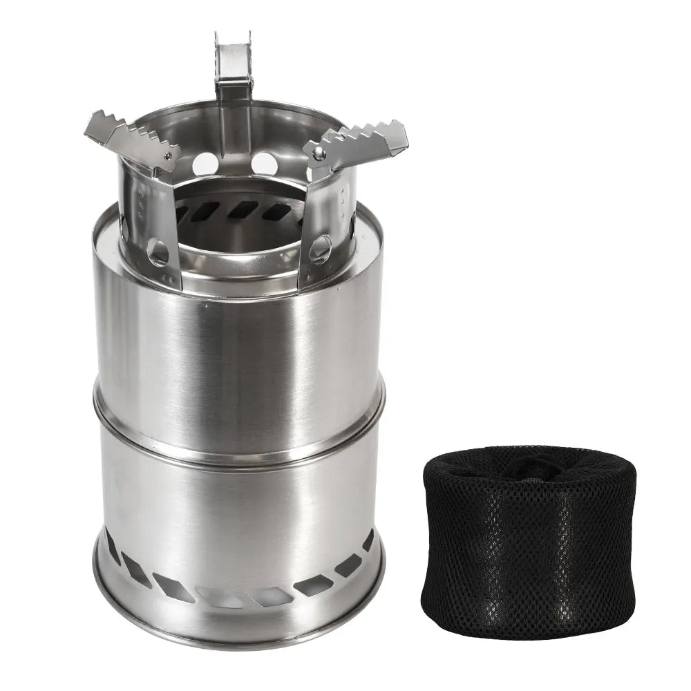 Poêle à Bois Portable pour Camping – En Inox Double Couche Concentrateur de Chaleur, Démontable et Empilable pour Pique-Nique