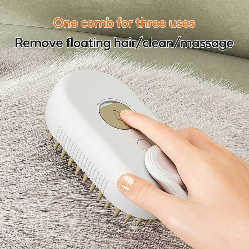 Brosse Vapeur Électrique 3-en-1 pour Chat et Chien – Spray, Massage, Démêlage – Manche Rétractable, Rechargeable USB
