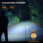 Mini Lampe de Poche Puissante LED 1100lm, Batterie 18350 Rechargeable avec Aimant