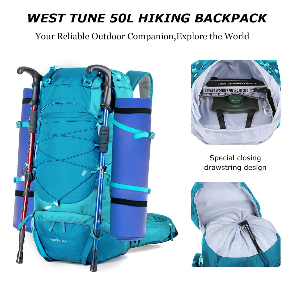 WESTTUNE Sac à Dos Randonnée 50L avec Couvre-Pluie – Multifonction, Alpinisme & Trekking