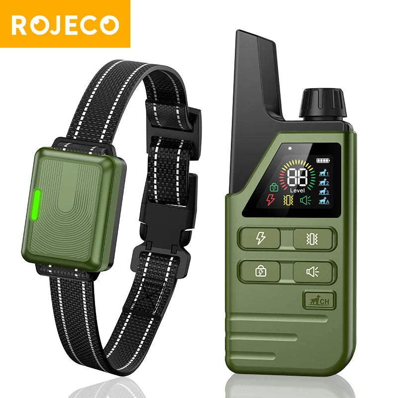 ROJECO Collier de Dressage Électrique pour Chien – IPX7 Étanche, Télécommande 300m, Rechargeable, Anti-Aboiement