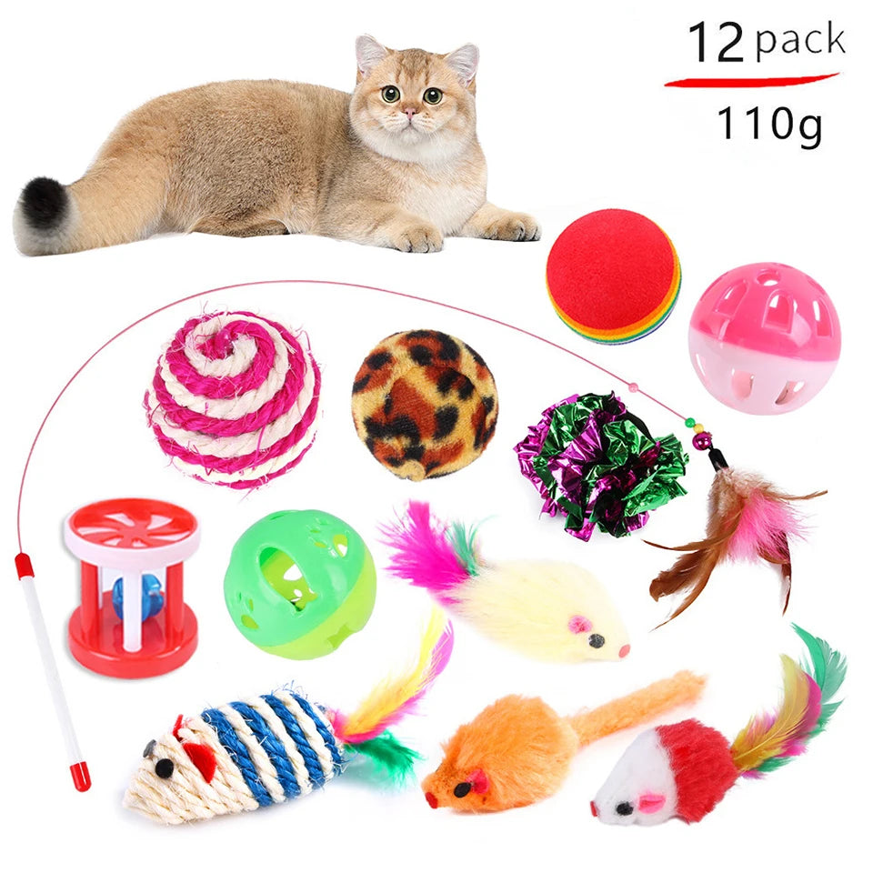 Set de Jouets Variés pour Chatons : Canne, Souris Sisal, Balle à Grelot et Accessoires