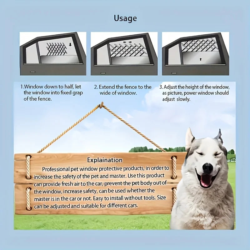 Grilles de Fenêtre de Voiture Réglables pour Animaux – Barrière de Protection Respirante et Rétractable