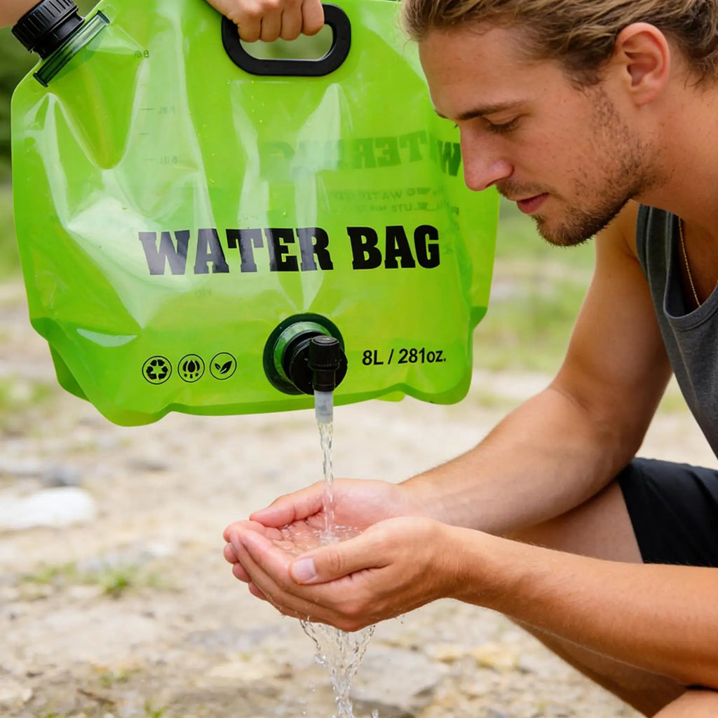Réservoir d'Eau de Camping 8L – Poche Portable Pliable avec Robinet pour Randonnée et Outdoor