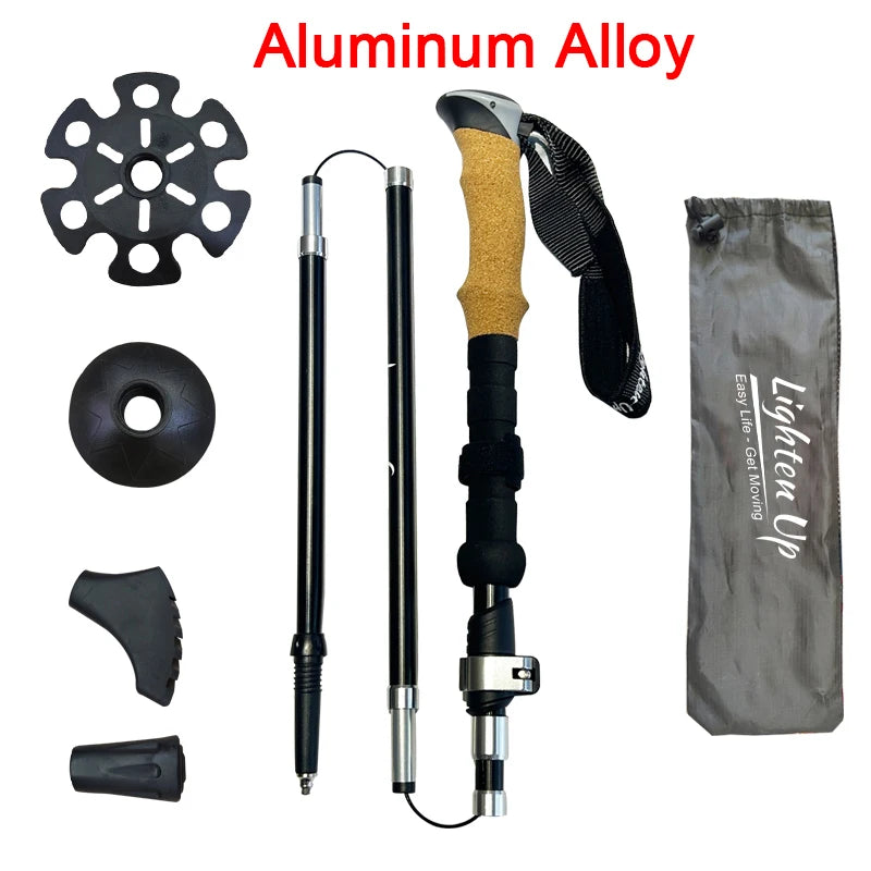 Bâtons de Randonnée Pliables 5 Sections – Aluminium ou Carbone, Poignée Liège, Ultra-Légers 240g