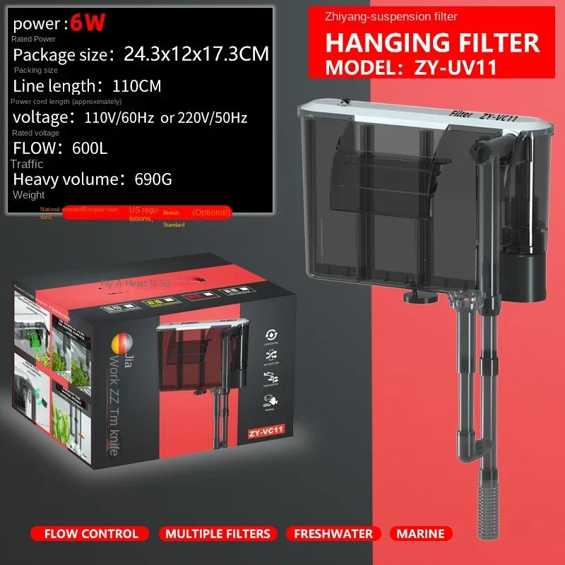 Filtre Aquarium Mural Réglable 110V/220V – Filtre Extérieur pour Bac à Poissons 30-80 cm
