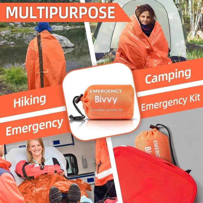 Sac de Couchage d'Urgence – Couverture de Survie Thermique Mylar, Léger, Imperméable, Abri Portable pour Camping et Randonnée