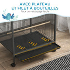 Cage à Oiseaux sur Pied & Roulettes avec Balançoire, Perchoirs, Plateau Coulissant & Mangeoires – Inséparables, Canaris, Perruches – 48x46x78 cm Acier Gris