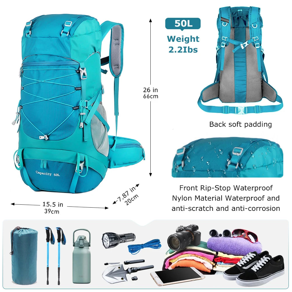 WESTTUNE Sac à Dos Randonnée 50L avec Couvre-Pluie – Multifonction, Alpinisme & Trekking