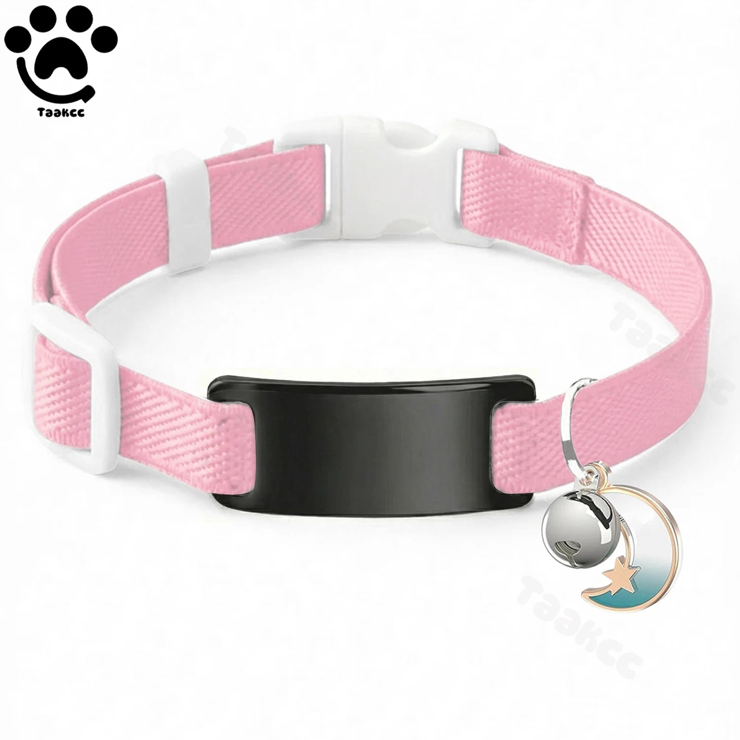 Collier Chat Élastique Personnalisé – Gravure Gratuite, Plaque ID, Clochette & Breloque Lune Anti-Fugue