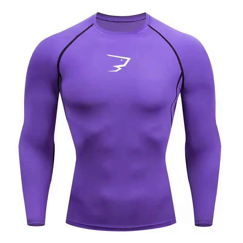 T-shirt de compression manches longues pour hommes, idéal pour la course et le fitness