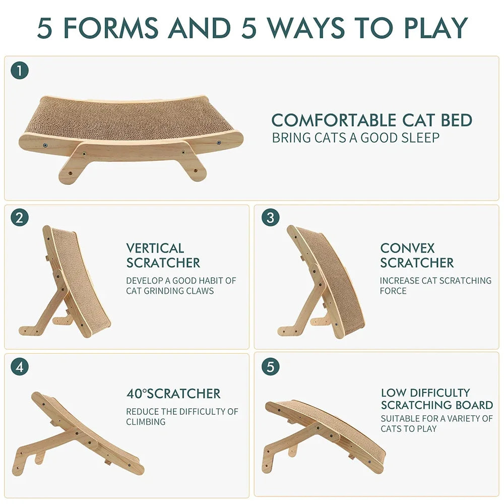 Griffoir Carton 3-en-1 avec Cadre en Bois – Lit Grattoir Réversible, Jouet & Meuble pour Chat