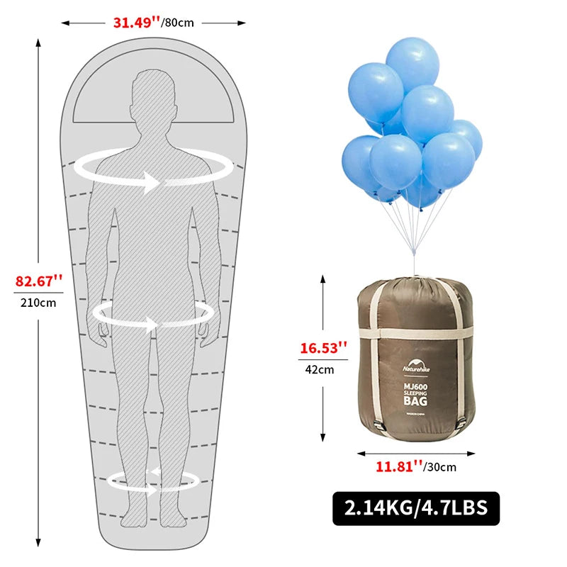 Sac de Couchage MJ300 -1°C Léger MJ600 -12°C Momie – Camping, Randonnée, Alpinisme, Printemps Automne Hiver