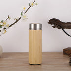 Tasse Thermos Bambou avec Affichage de Température – Bouteille Isotherme en Inox, Couvercle Rabattable, Écologique