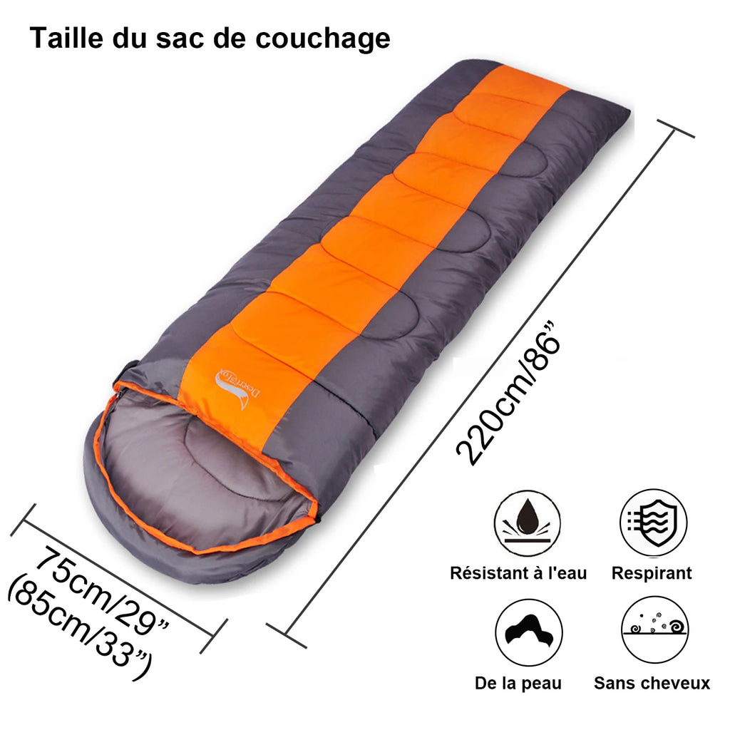 Sac de Couchage Léger 4 Saisons – Coton Chaud – Camping, Randonnée, Voyage – Bleu, Vert, Orange