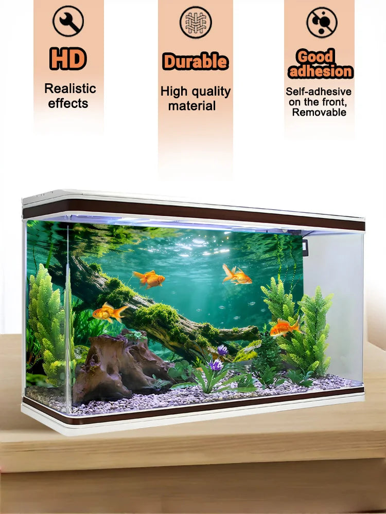 Sticker Fond d'Aquarium – Bois Mort Rivière, Décoration Paysage Sous-Marin, Ornement Bac à Poissons en PVC