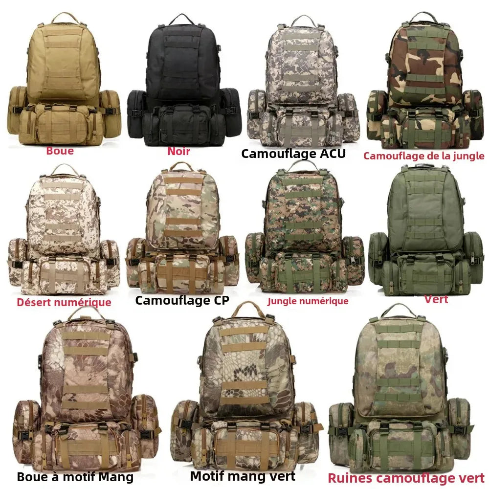 Sac à Dos Tactique 55L Molle – Nylon Haute Capacité pour Camping, Randonnée, Chasse et Voyage