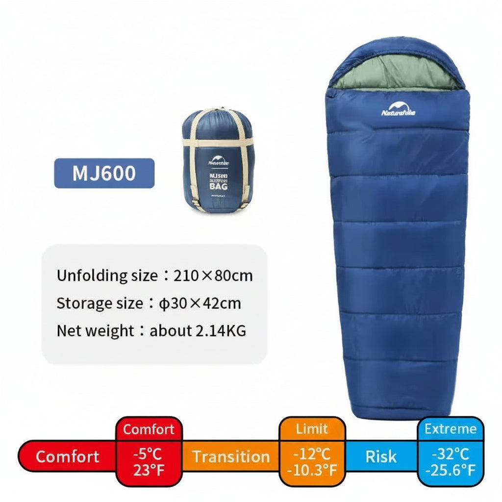 Sac de Couchage MJ300 -1°C Léger MJ600 -12°C Momie – Camping, Randonnée, Alpinisme, Printemps Automne Hiver