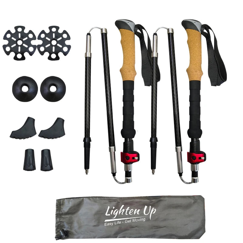 Bâtons de Randonnée Télescopiques Nordic – Carbone ou Aluminium, Poignée Liège EVA, 65–134 cm (Lot de 2)