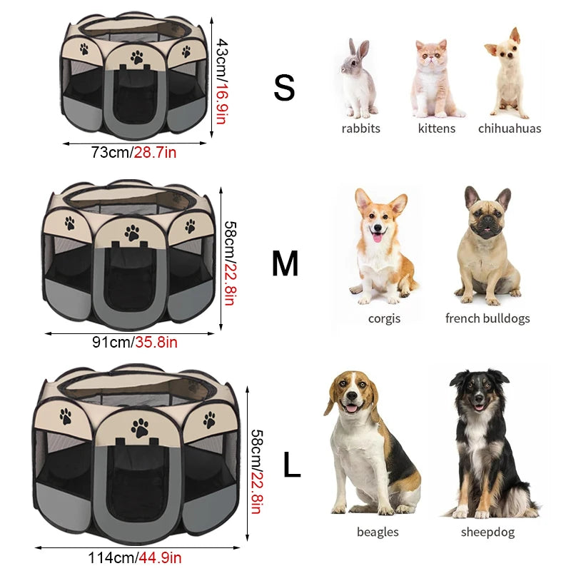 Tente Pliable pour Animaux – Niche Octogonale d'Extérieur avec Clôture pour Chien, Chat et Chiot
