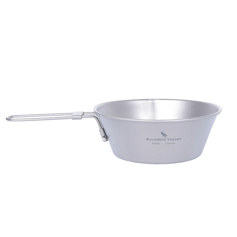 Bol en Titane avec Poignée Pliante  Bol à Riz Portable pour Camping & Pique-nique  300ml & 450ml