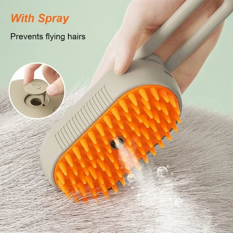 Brosse Vapeur Électrique 3-en-1 pour Chat et Chien – Spray, Massage, Démêlage – Manche Rétractable, Rechargeable USB