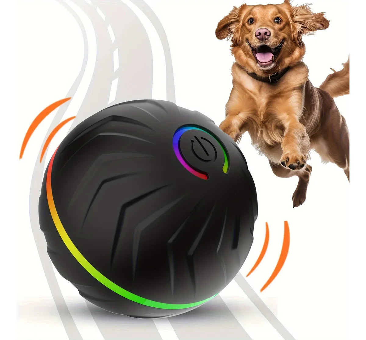 Balle Interactive Intelligente pour Chien – Roulement & Rebond Aléatoire, Lumières Colorées, Rechargeable USB – 4h d'Autonomie