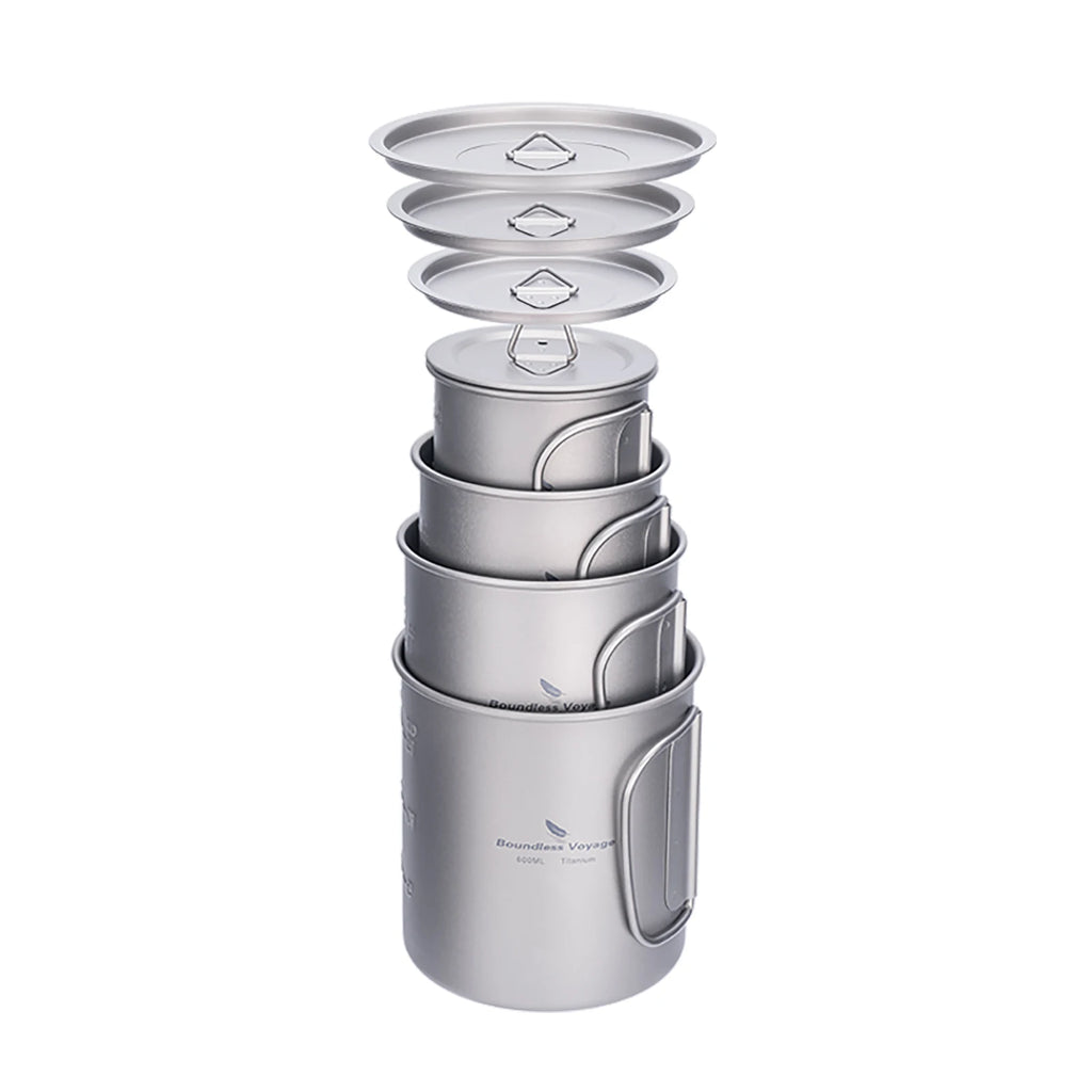 Tasse en Titane avec Couvercle & Poignée Pliante  Mug Ultraléger pour Camping, Randonnée & Voyage | 200ml à 600ml
