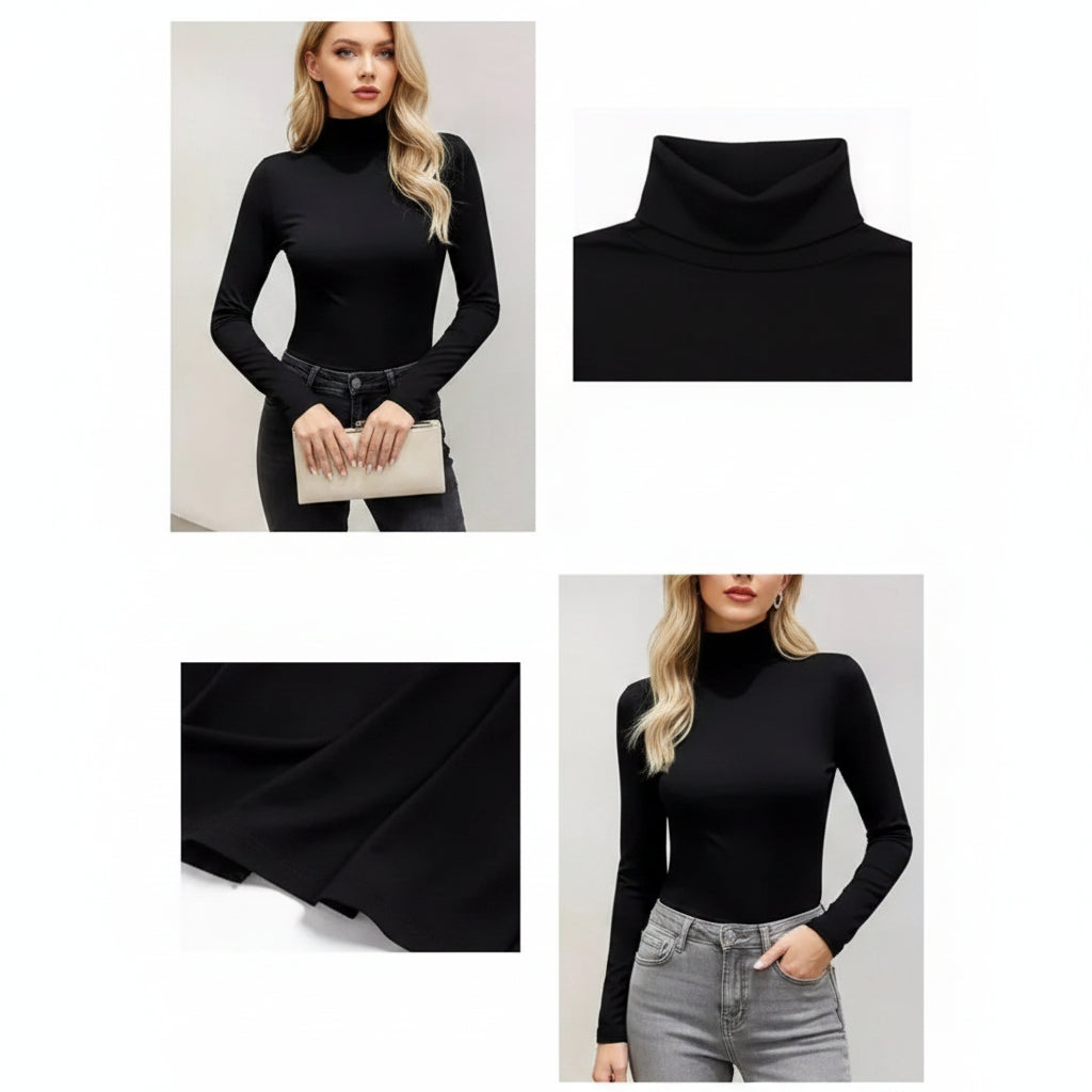 T-shirt Col Roulé Manches Longues Femme – Style Y2K, Mode Coréenne, Modal Élégant, Automne Hiver