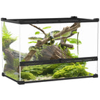 Terrarium Reptile – Boîte d'Élevage en Verre Trempé, Fermeture Sécurisée, Ventilation Frontale, Sans Montage, 50x30x35 cm, Noir