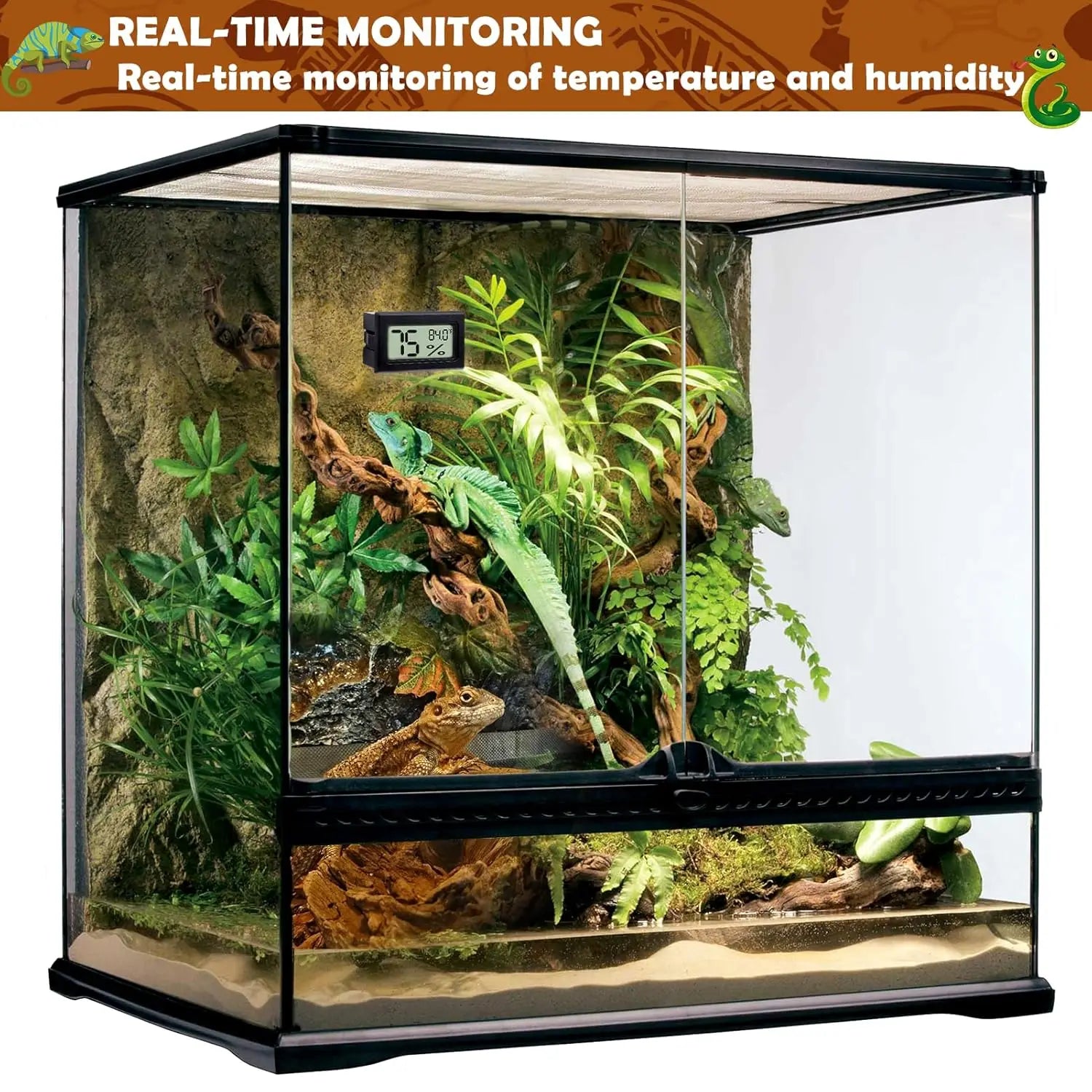 Lot de 2 Thermomètres-Hygromètres 2-en-1 pour Reptiles – Outil de Mesure Terrarium Reptiles et Amphibiens
