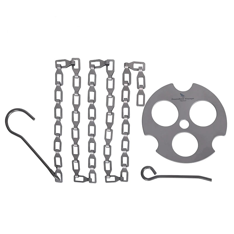 Chaîne de Suspension en Titane avec Crochets et Anneau Fixe – Pour Pot, Tasse, Grill & Mangeoire