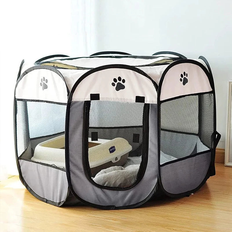 Tente Pliable pour Animaux – Cage Octogonale, Parc Extérieur, Abri pour Chien et Chat