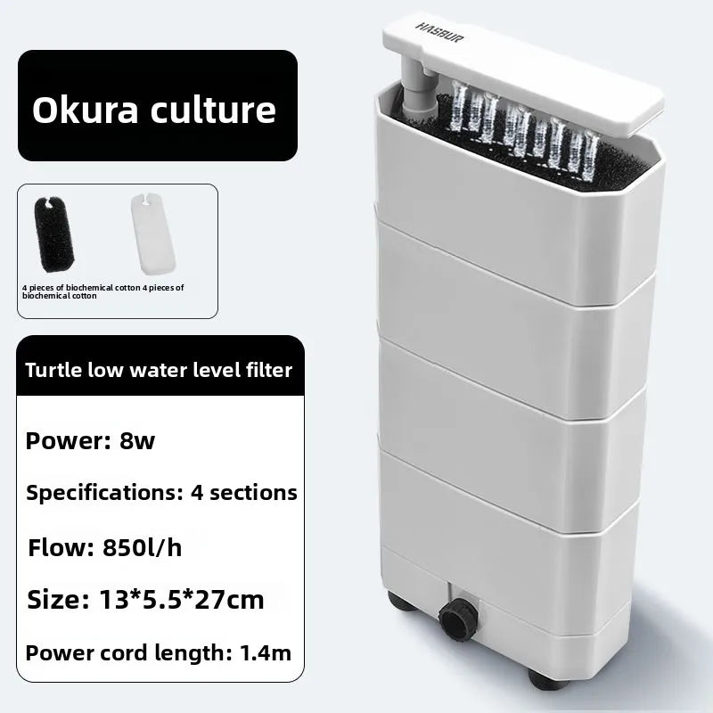 Filtre pour Aquarium Tortue Bas Niveau d'Eau – 3 en 1 Aspiration des Déchets, Purification & Écoulement Goutte à Goutte