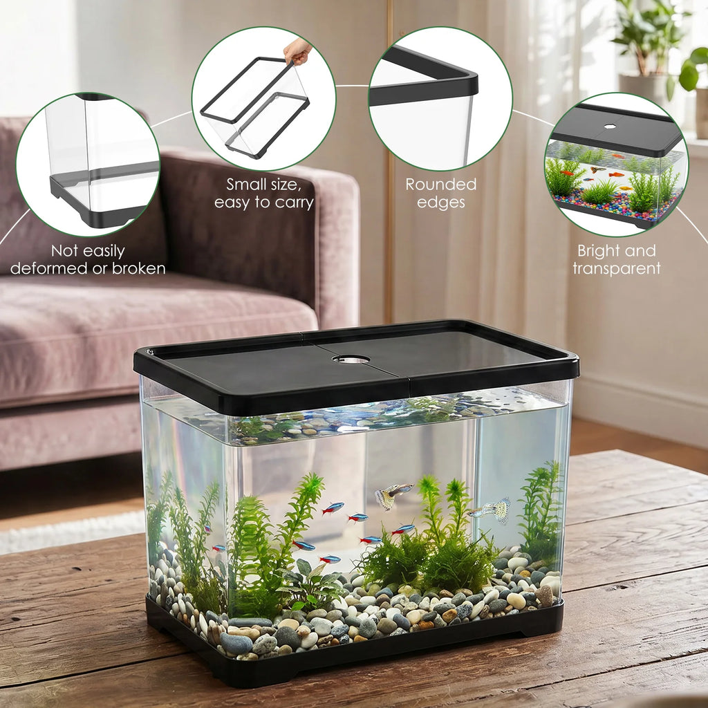 Aquarium Transparent Rectangulaire avec Couvercle – Bureau ou Maison, Plantes Aquatiques, Décoration Intérieure