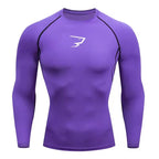 T-shirt de compression manches longues pour hommes, idéal pour la course et le fitness