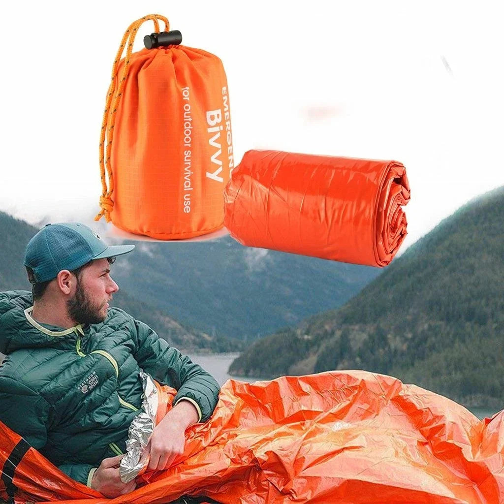 Kit de Survie Isotherme Outdoor – Couvertures d'Urgence (5 pcs), Sac de Couchage, Tente & Poncho de Survie