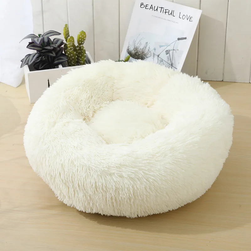 Corbeille Ronde en Peluche Longue pour Chat et Chien – Coussin Sofa Chaud, Idéal pour l'Hiver