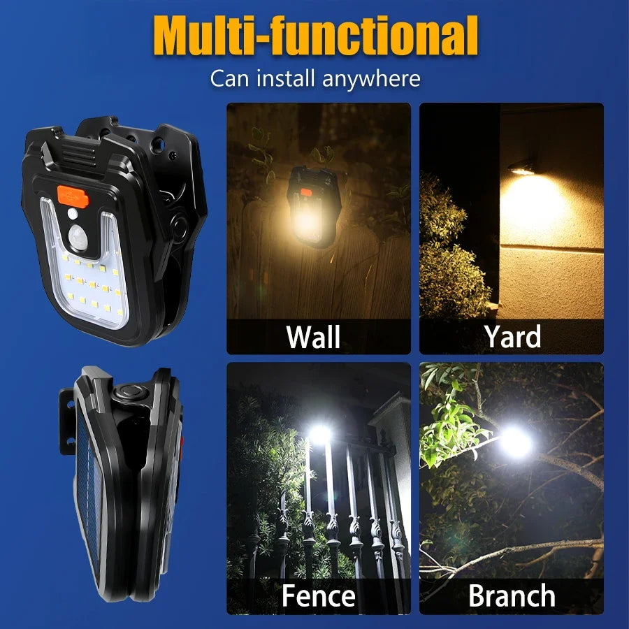 Lampe Solaire LED pour Jardin avec Détecteur de Mouvement – Éclairage Extérieur Étanche Rechargeable à Clip pour Mur et Décoration