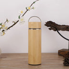 Tasse Thermos Bambou avec Affichage de Température – Bouteille Isotherme en Inox, Couvercle Rabattable, Écologique
