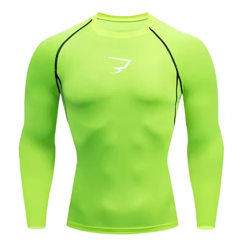 T-shirt de compression manches longues pour hommes, idéal pour la course et le fitness