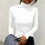 T-shirt Col Roulé Manches Longues Femme – Style Y2K, Mode Coréenne, Modal Élégant, Automne Hiver