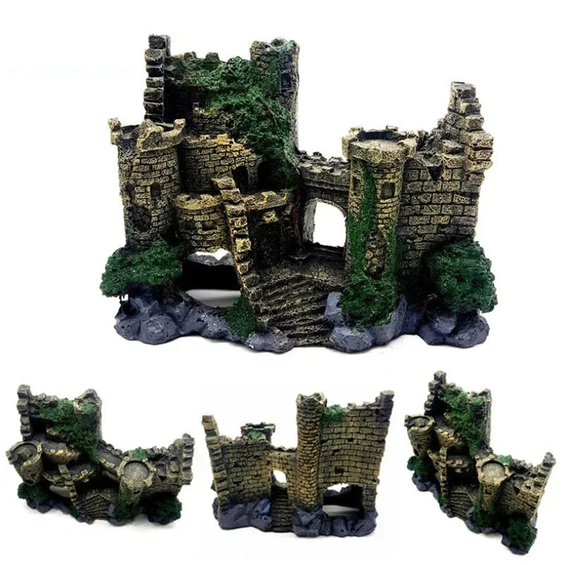 Décoration Aquarium Château Antique en Résine – Grotte, Bâtiment, Ornement Aquascaping