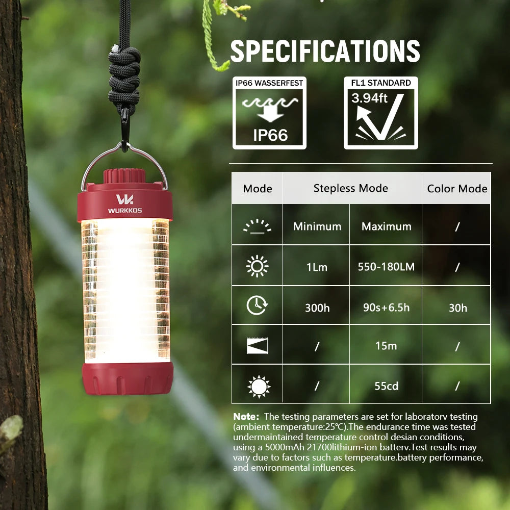 Lanterne LED Camping 550lm RGB, Rechargeable, Batterie Externe, Aimant, IP65