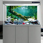Sticker Fond d'Aquarium – Bois Mort Rivière, Décoration Paysage Sous-Marin, Ornement Bac à Poissons en PVC