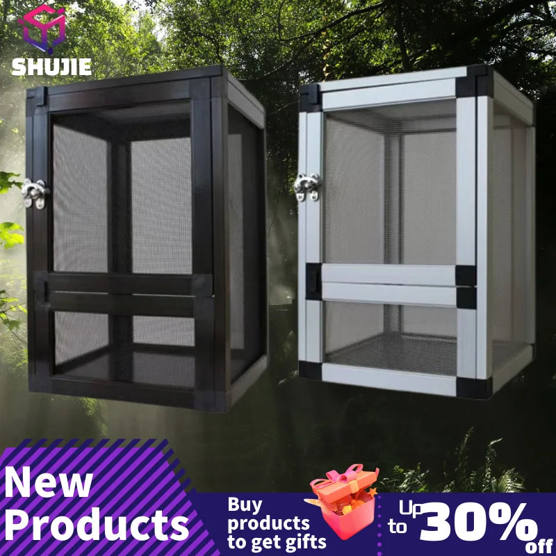 Cage Portable pour Reptiles – Boîte d'Élevage avec Grille Aérée pour Grenouilles, Dragons Barbus et Tortues