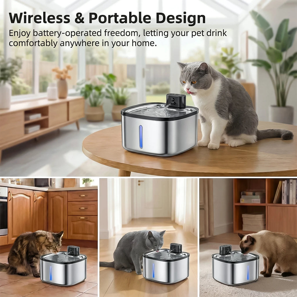 Fontaine à Eau Inox 3,5L pour Chat – Sans Fil et Rechargeable