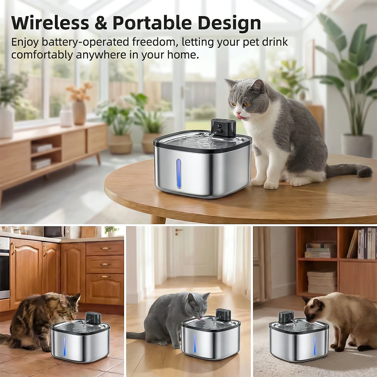 Fontaine à Eau Inox 3,5L pour Chat – Sans Fil et Rechargeable