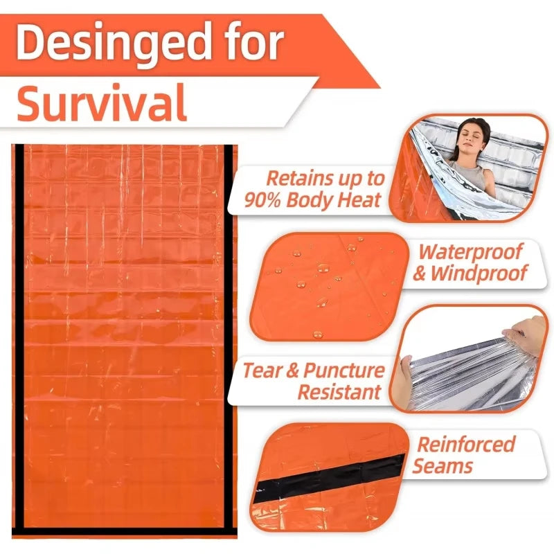 Sac de Couchage d'Urgence – Couverture de Survie Thermique Mylar, Léger, Imperméable, Abri Portable pour Camping et Randonnée