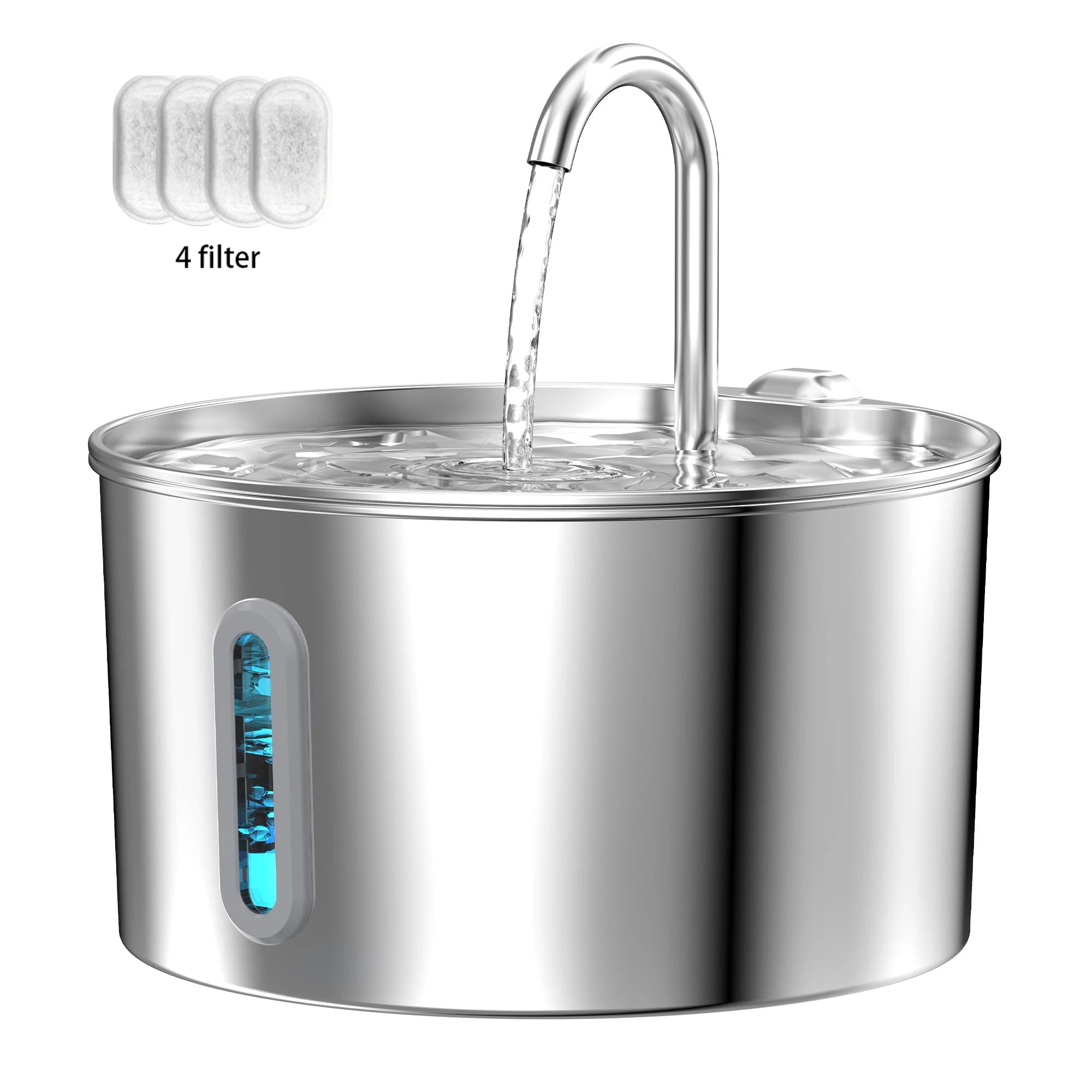 Fontaine à Eau Automatique 2,2L pour Chat – Inox, Pompe Silencieuse, Filtration, Fenêtre Visuelle